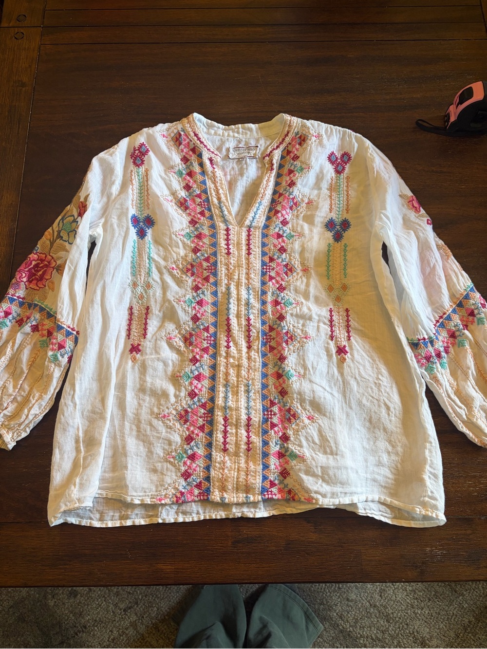 Johnny Was Amal Paris Embroidered Blouse Tunic Women’s M Ramie Boho Floral